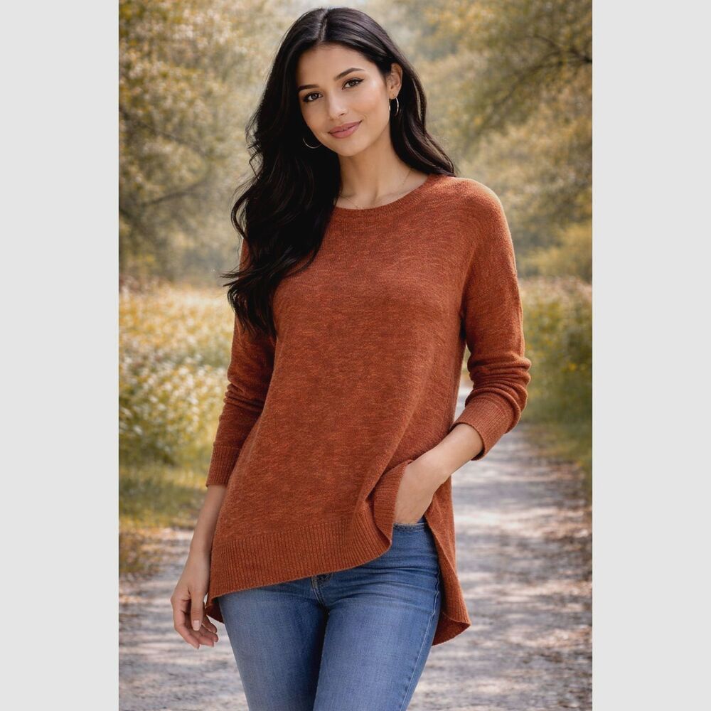 Rachel Zoe Size Small Rust High Low Knit Pullover Sweater Linen Blend NWT #4